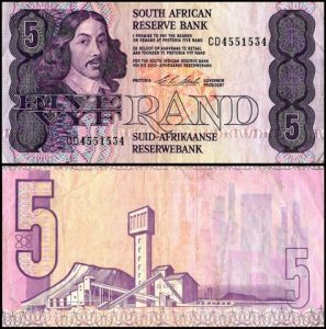 South Africa 5 Rand Banknote, 1990-1993 ND, P-119e, Used